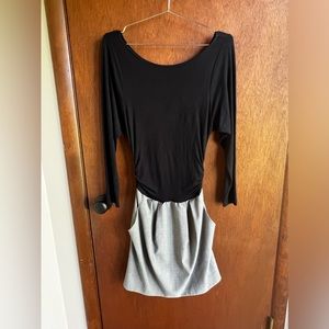 Theory Dress + black ballet boatneck ruched top 3/4 sleeve with gray skirt | 6